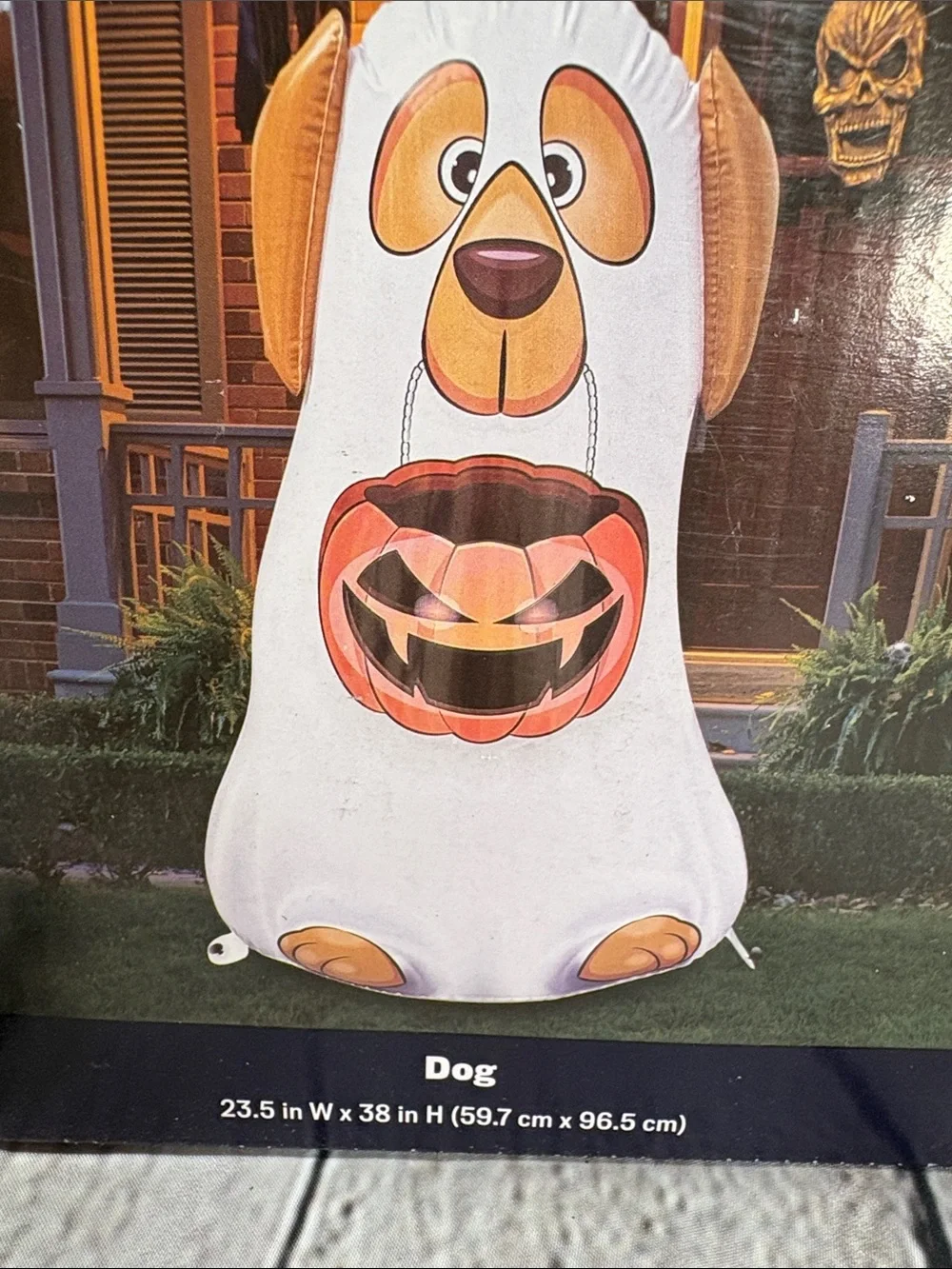 White Dog Halloween Inflatable Yard Décor - Ghost with Pumpkin